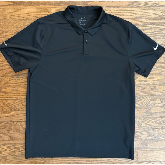 Nike Golf Polo Shirt Dri Fit Mens Large Short Sleeve Black Polyester Stretch - Picture 1 of 9